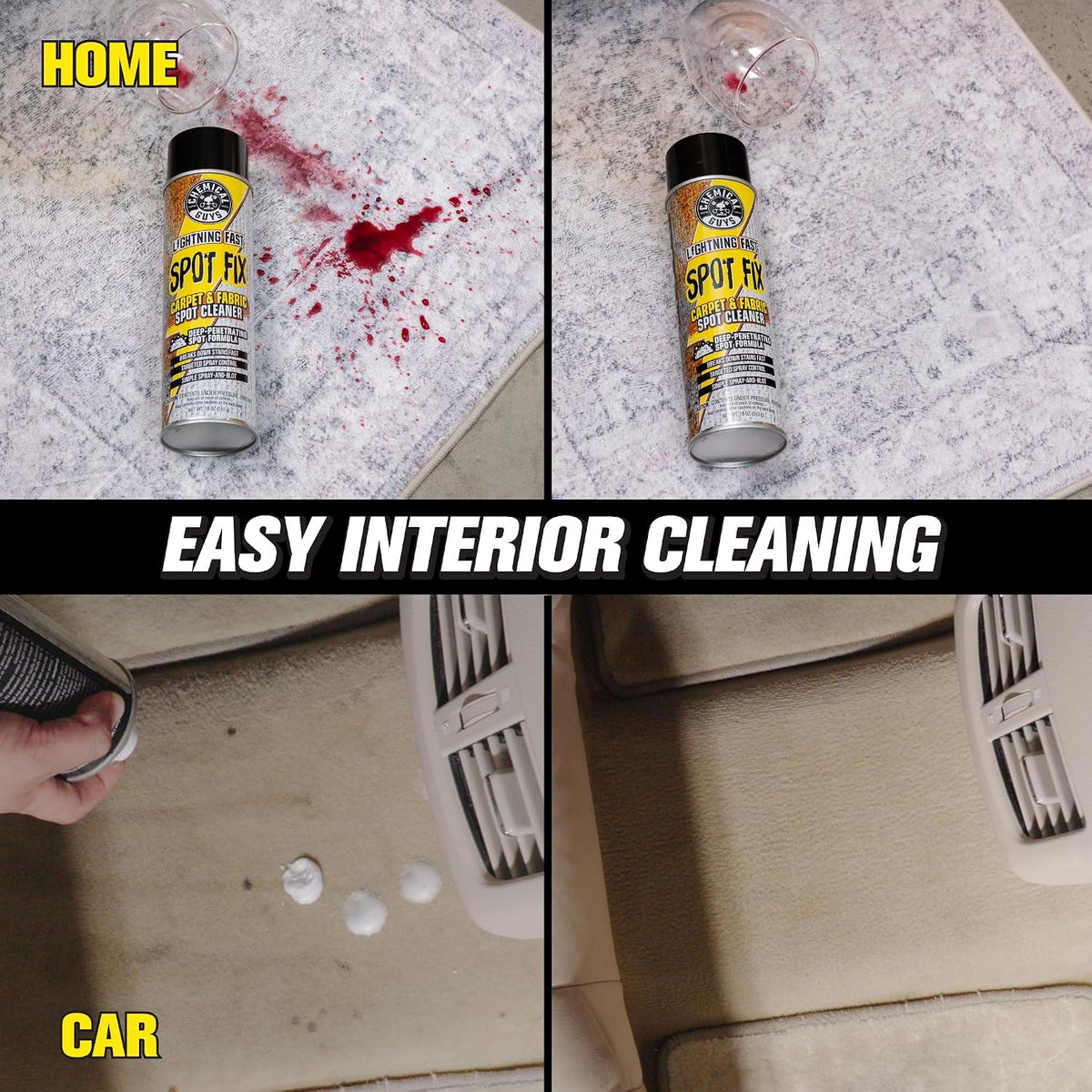 Chemical Guys Lightning Fast Carpet Spot Cleaner 18 oz Aerosol, Fabric Stain Extractor For Car Carpets, Seats, Floor Mats And Upholstery With Precision Spray Application