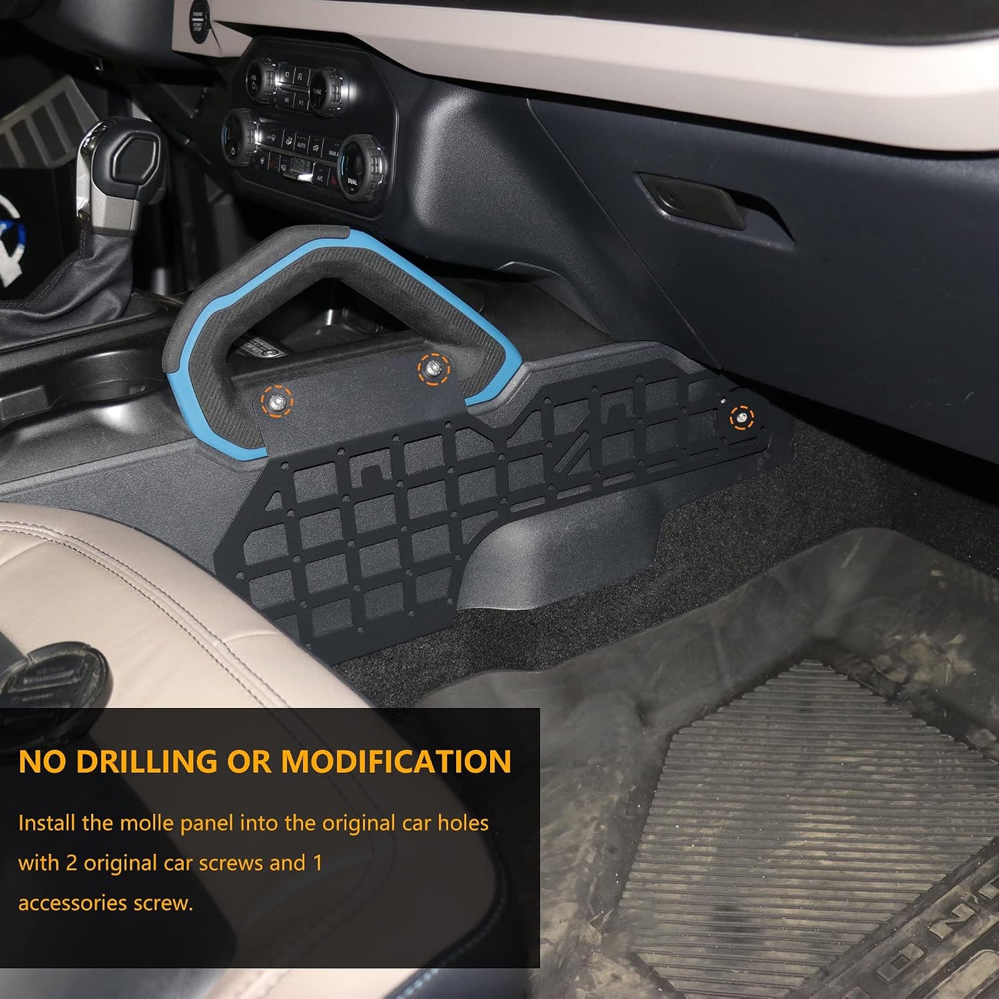 Molle Panel for 2021 2022 2023 2024 2025 Ford Bronco 2/4 Door Interior Accessories Center Console Storage Passenger Side Grid Plate Organizer Gear Shifter Right Side Hanging Steel Rack, Black