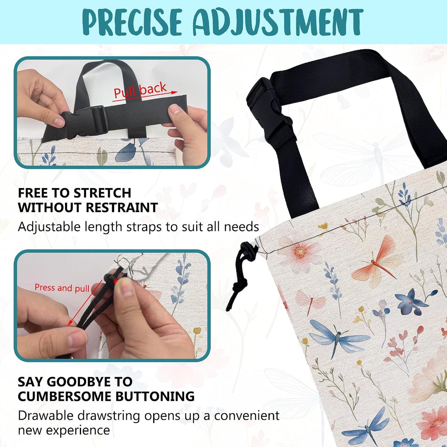Car Garbage Bag Watercolor Flowers and Dragonflies Hanging Canvas Car Trash Bag Drawstring Car Back Seat Organizer for Car Back Front Seat Console with Adjustable Buckle