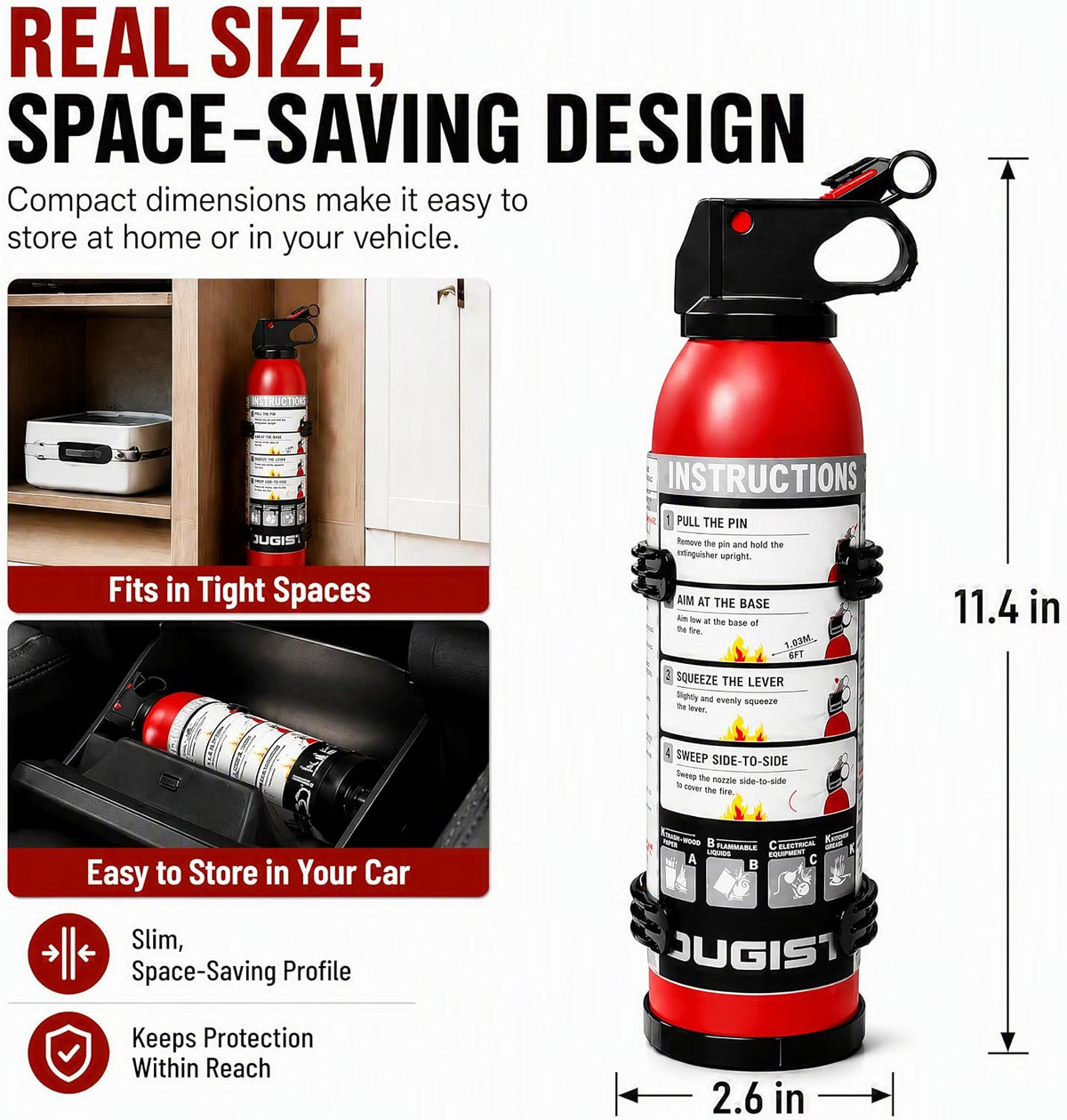 Small Fire Extinguisher for Home & Car – (6Pack, 1.32lb Each) Portable Dry Chemical Fire Extinguishing Spray | For Kitchen Grease, Electrical, Vehicle & Garage Fires, Easy to Use