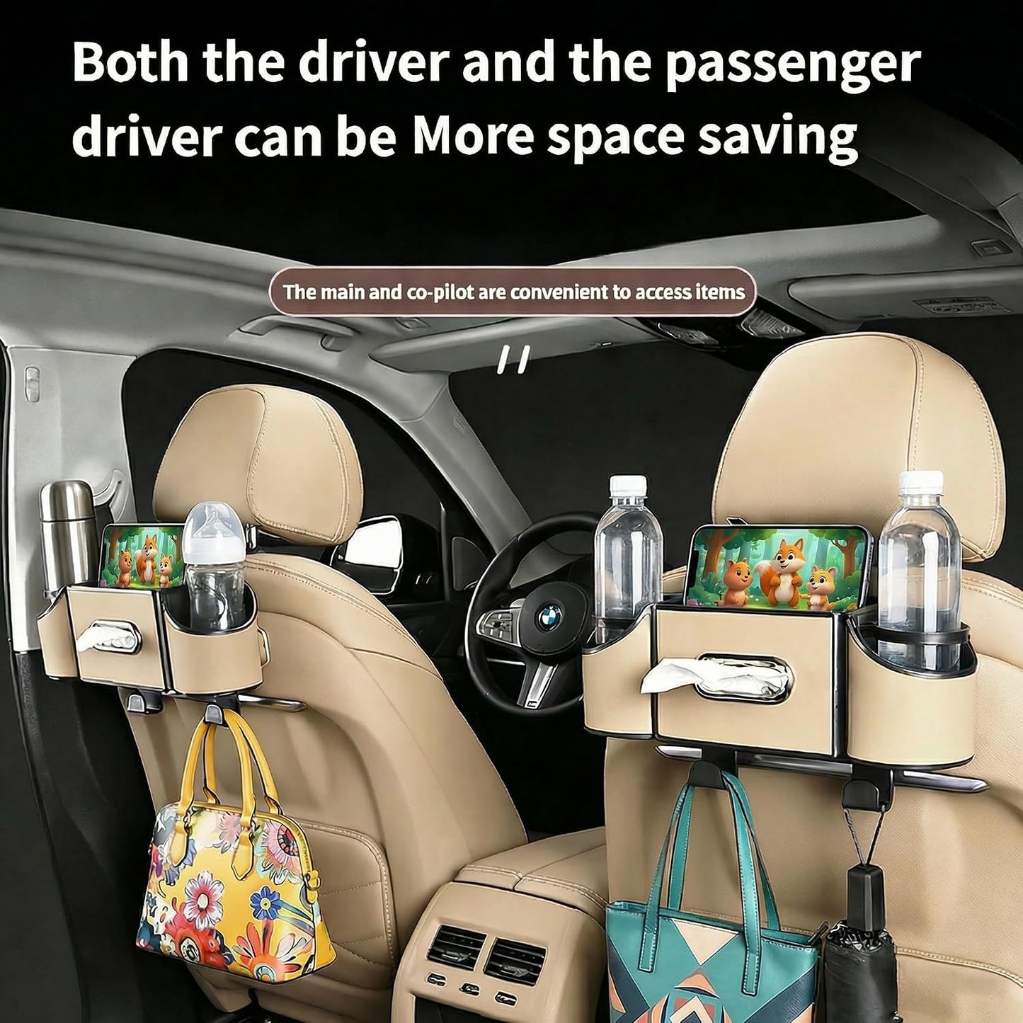 4-in-1 car organizer back seat, Multi-Pocket backseat car cup holder, Universal back seat cup holders for cars, car organization, for Travel & Daily Use (METER)
