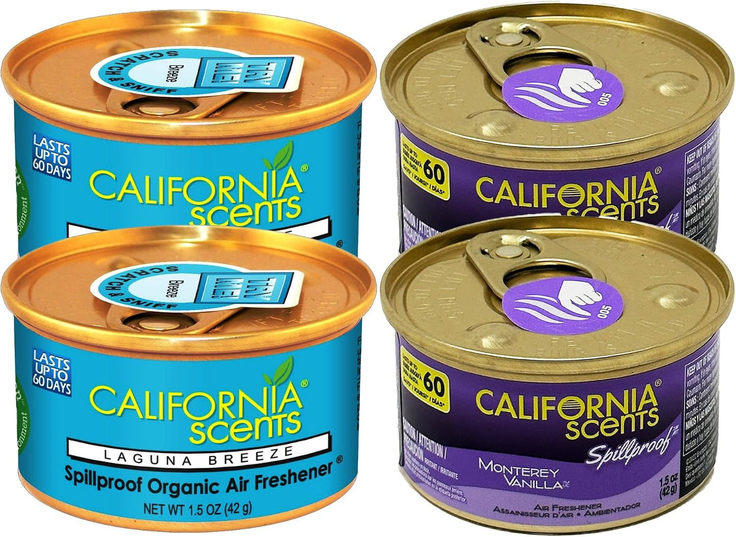 California Scents Spillproof Organic Air Freshener, Newport New Car, 1.5 Ounce Canister (Pack of 4)