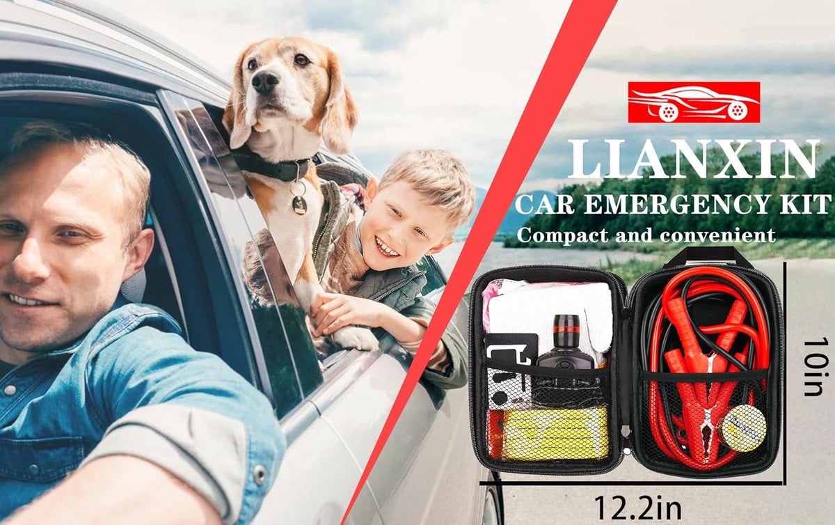 Car Roadside Emergency Kit with Jumper Cables Headlamp Car Safety Kits