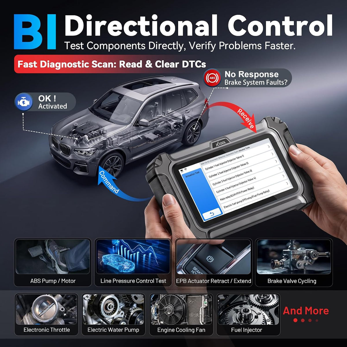 XTOOL D5X Bidirectional OBD2 Scanner -16 Resets, Engine ABS SRS Scan Tool