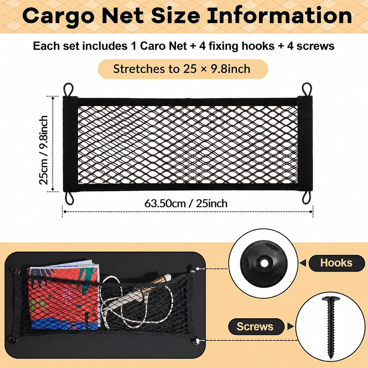 Frienda 2 Pcs Small Cargo Net Boat Storage Mesh Netting,25 X 9.8 Inches