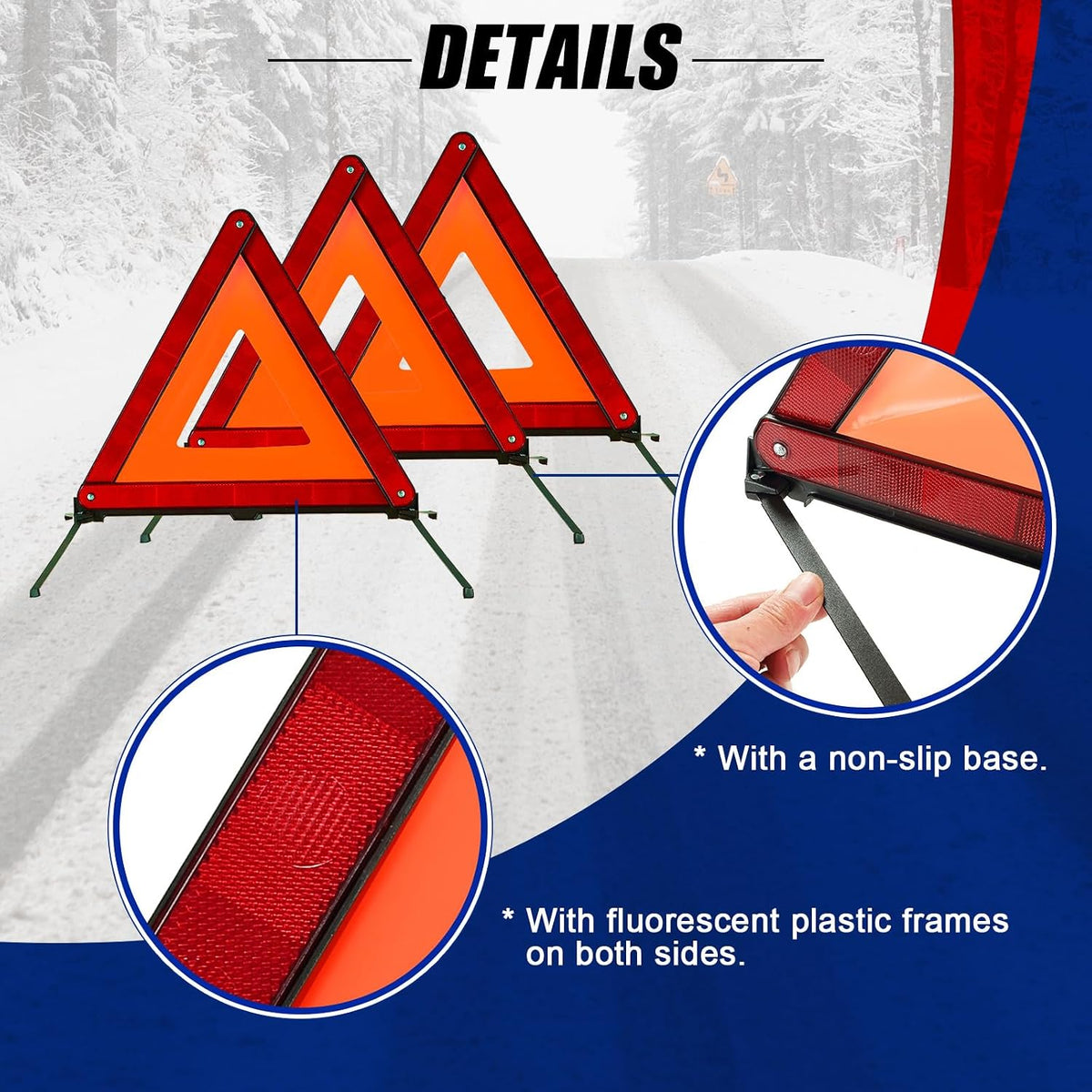 NYXOVA Warning Triangle Kit, Reflective Warning Road Safety Triangle Kit