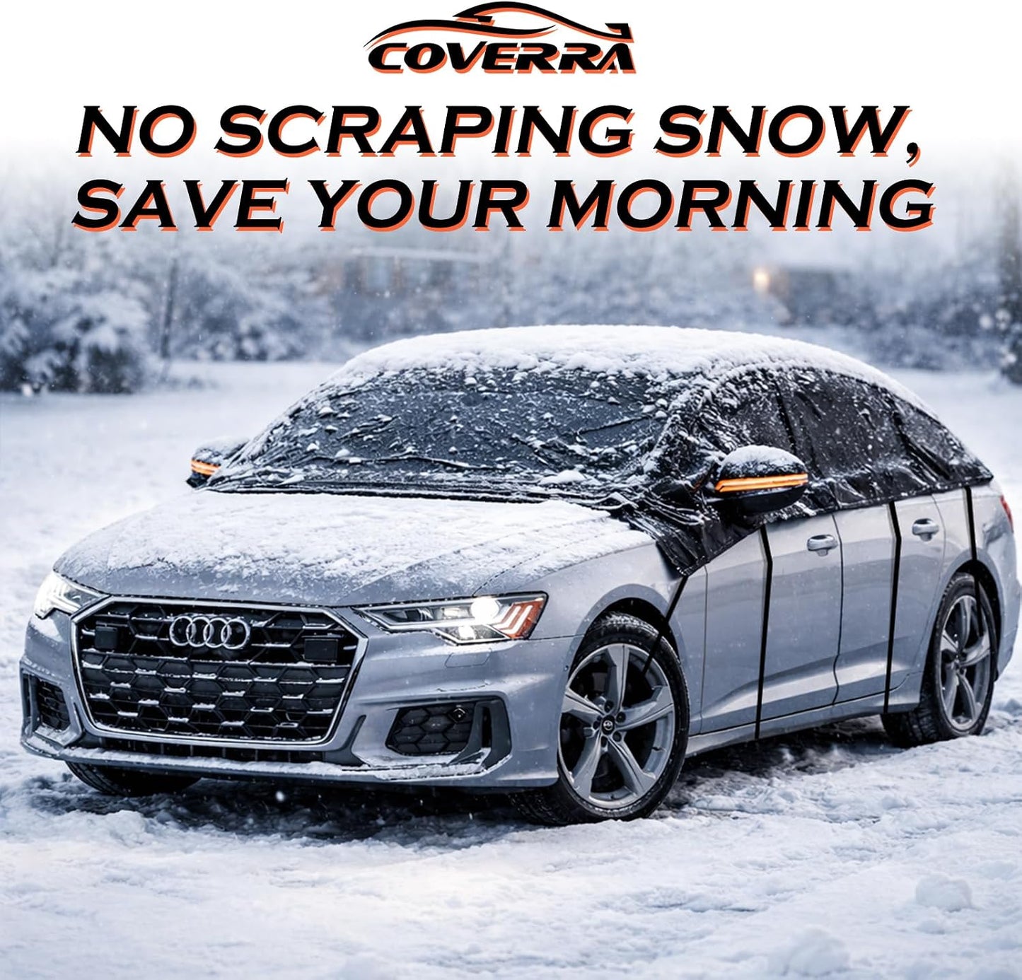 Half Car Cover Sedan, Sunroof Cover for Rain Snow with Reflective Strip, Car Winter Accessories Waterproof All Weather Protection, Fit Sedan 178-200 inch