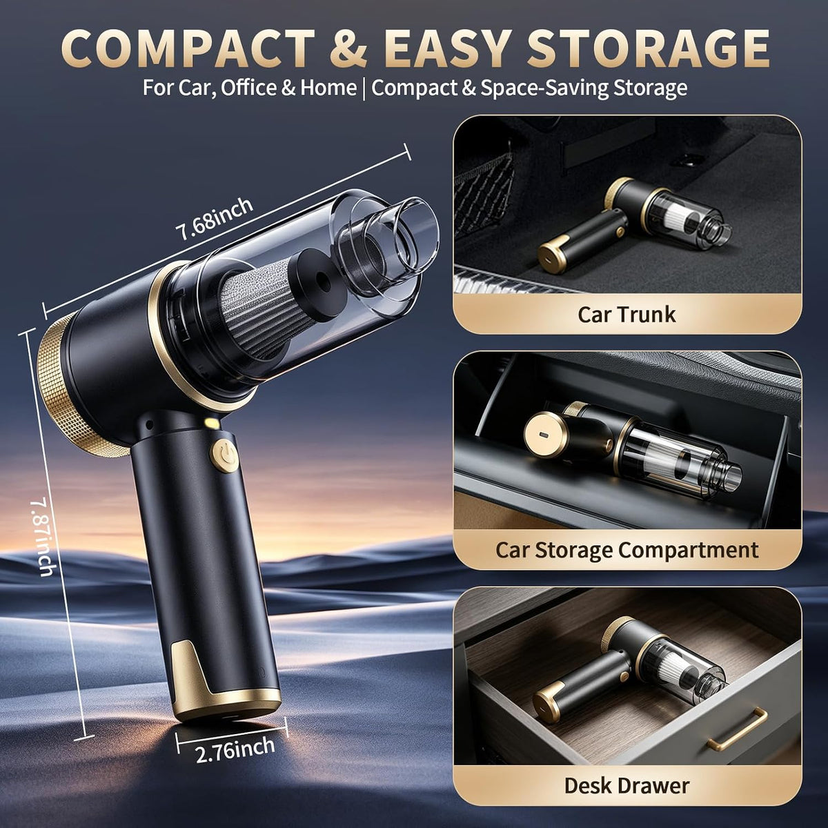 Car Vacuum, 20000PA Powerful Suction 6000mAh up to 40 Minutes Black