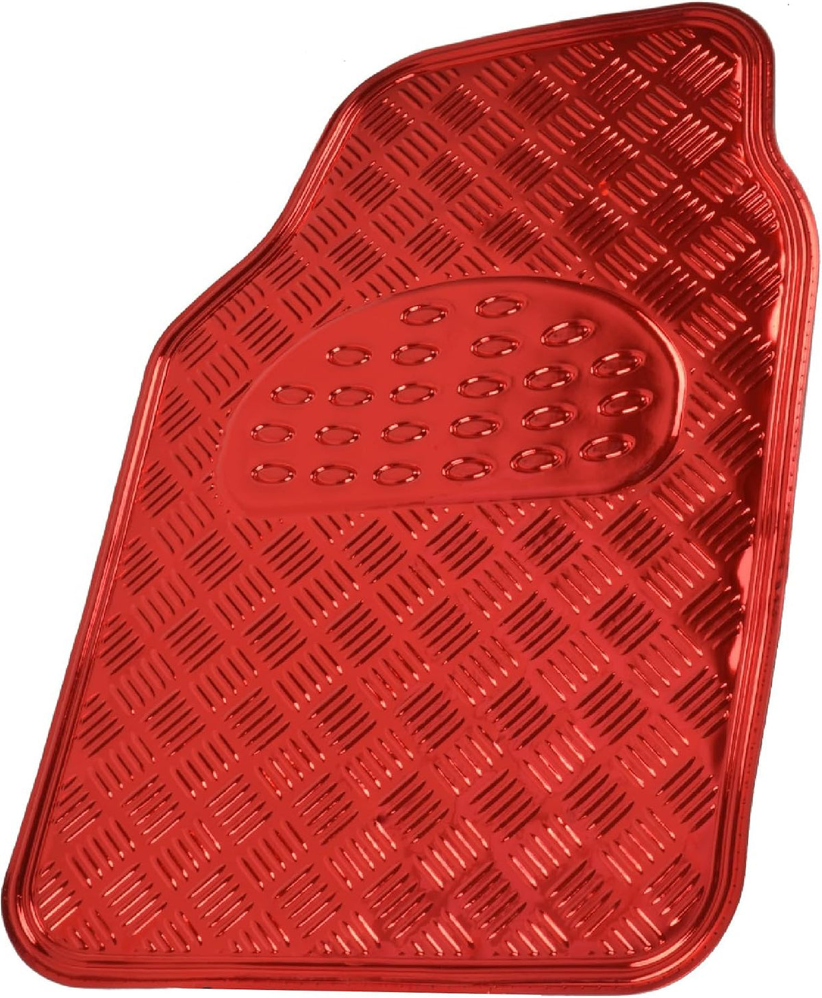 BDK Metallic Chrome Car Floor Mats All-Weather Universal Fit Automotive Floor Mats for Cars SUVs, Floor Mats for Trucks, Car Mats Full Set Front &amp; Rear, Non-Slip Backing - Red
