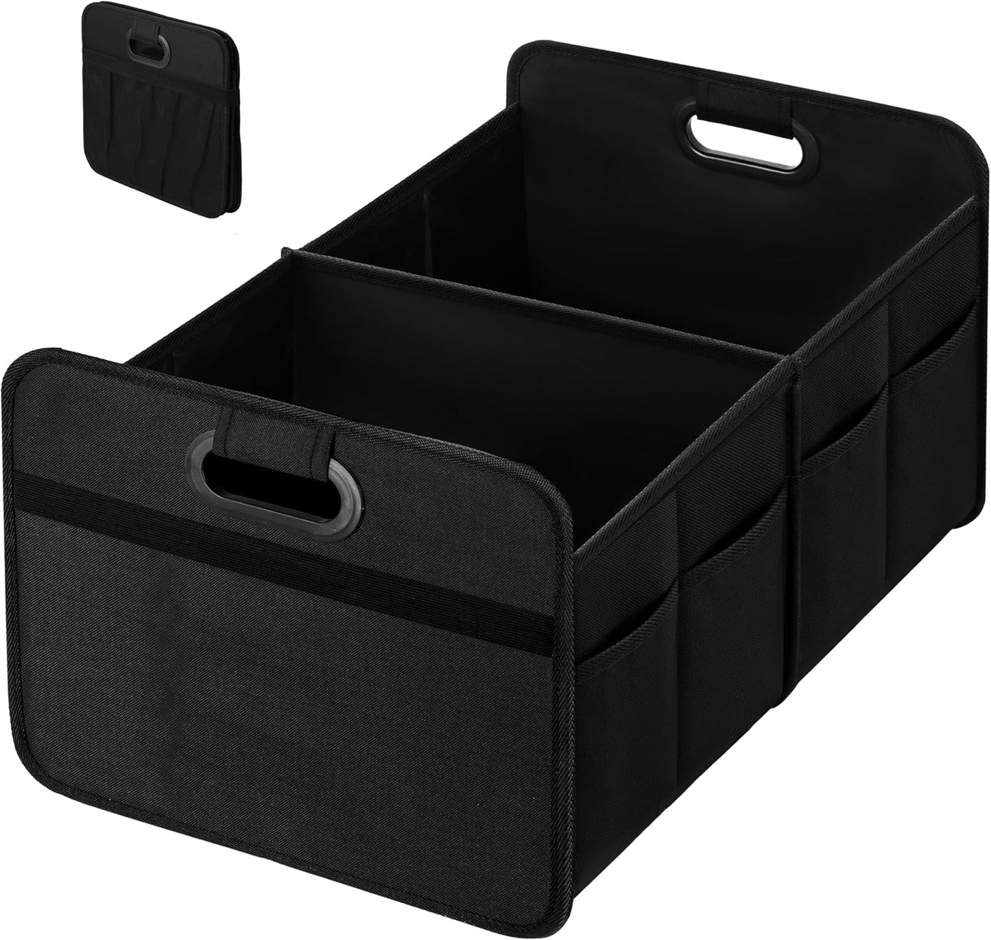 Simple Deluxe Trunk Organizer for Car/SUV, Collapsible 600D Waterproof Oxford Polyester 50L Storage Box, 2 Compartments Multipurpose Travel Accessories, Anti-slip & Leak-proof, Black