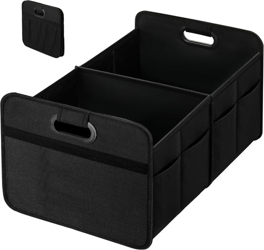 Simple Deluxe Trunk Organizer for Car/SUV, Collapsible 600D Waterproof Oxford Polyester 50L Storage Box, 2 Compartments Multipurpose Travel Accessories, Anti-slip & Leak-proof, Black