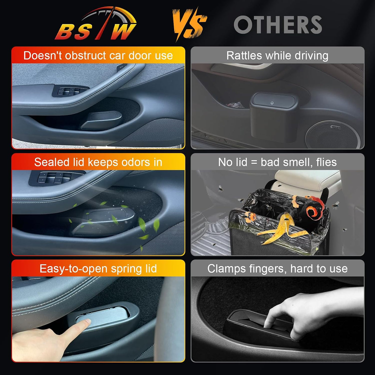 for Tesla Model Y Trash Can Tesla Model 3 Trash Bin for 2018-2025 Tesla Small Car Trash Can for Side Door Model 3 Front Left Door Trash Garbage Bin w/Lid (Tesla Left Side)