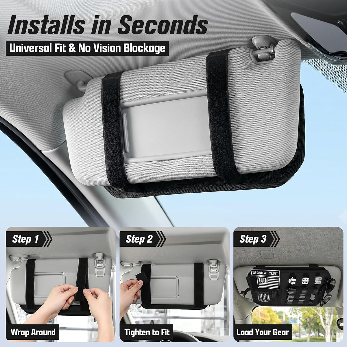 Car Sun Visor Organizer with Sunglasses Holder, 1000D Polyester