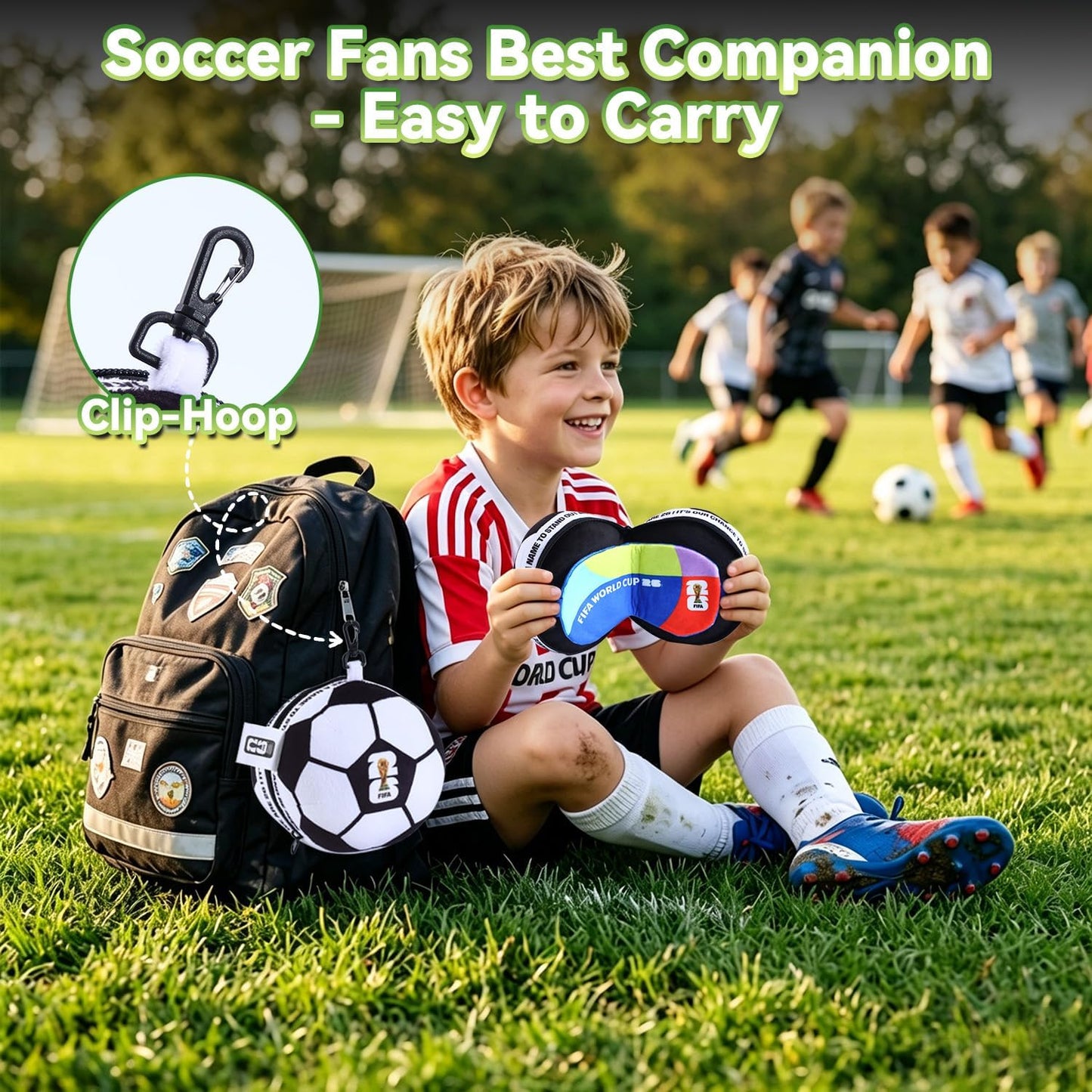 MESUCA FIFA World Cup 2026 Travel Pillow with Eye Mask - Official FIFA World Cup 2026 Merchandise -Soccer Ball Design Neck Pillow 2-in-1 Comfort for Traveling,Car,or Train