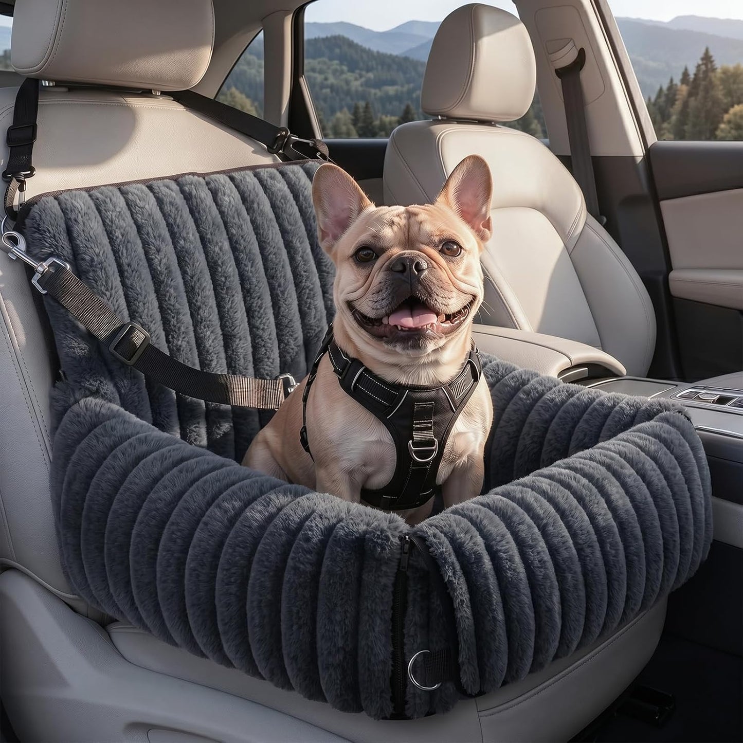 MIXJOY Dog Car Seat for Small/Medium Dogs up to 25 lbs, Multi-Functional Dog Carrier for Car with Detachable Washable Cover, Pet Travel Bed with Clip-On Safety Leash, Grey