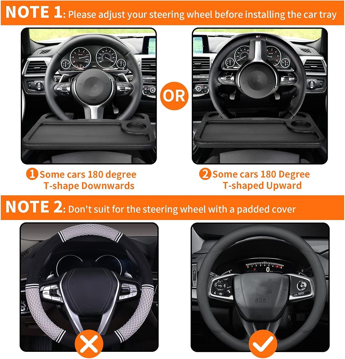 Car Steering Wheel Tray Table Food Eating Hook On Steering Wheel Desk Laptop Holder with Cell Phone Stand Car Table Laptop Tray for Eating Tablet iPad and Notebook Black