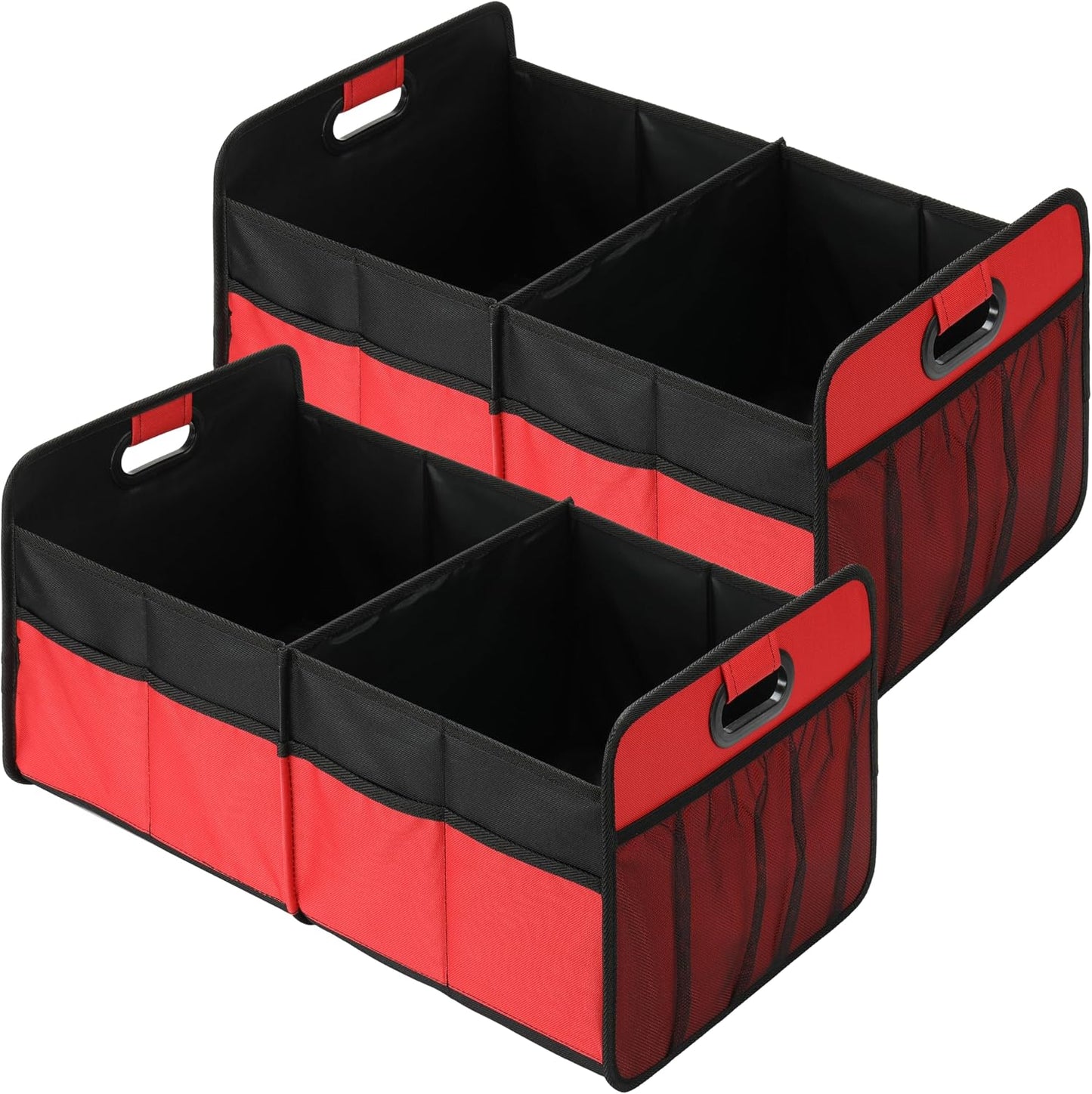 Simple Deluxe Trunk Organizer for Car/SUV/Truck, Collapsible 2 Compartment 50L Automotive Storage Box with 5 Pocket, 600D Waterproof Oxford Polyester, Anti-slip & Leak-proof, Red, 2 Pack