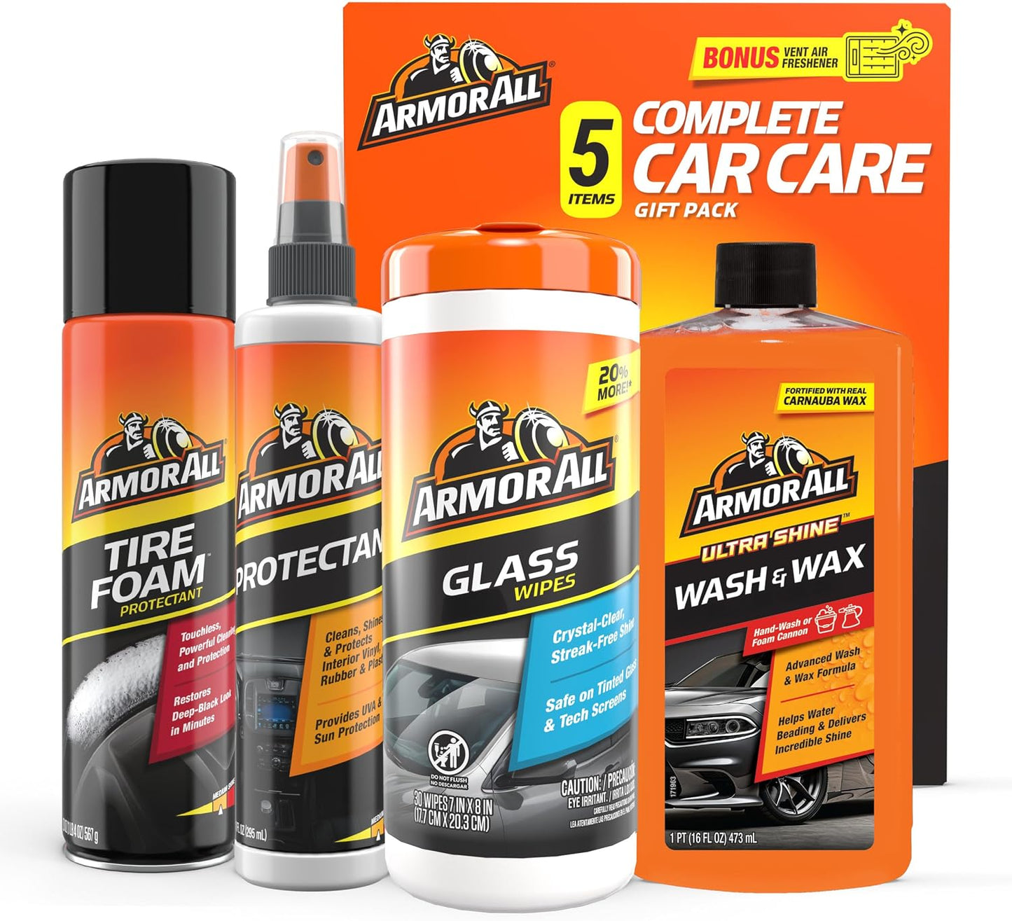 Armor All Car Cleaning Kit, Glass Wipes, Protectant, Wash & Wax, Tire Foam | Armor All Car Cleaning Kit, Glass Wipes, Protectant, Wash & Wax, Tire Foam