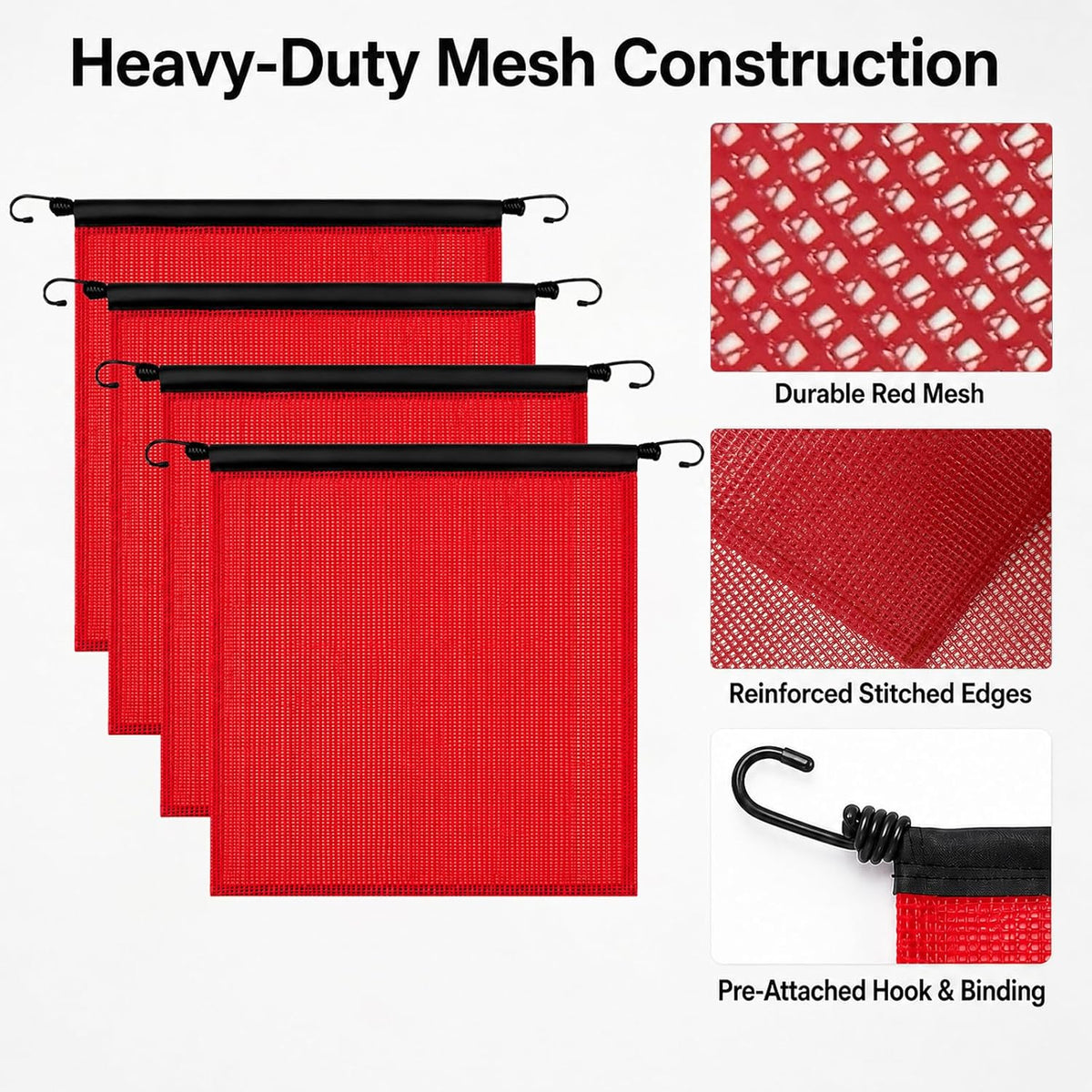High Visibility Red Safety Flags for Oversize Loads, 18x18 Inch, 4 Pack