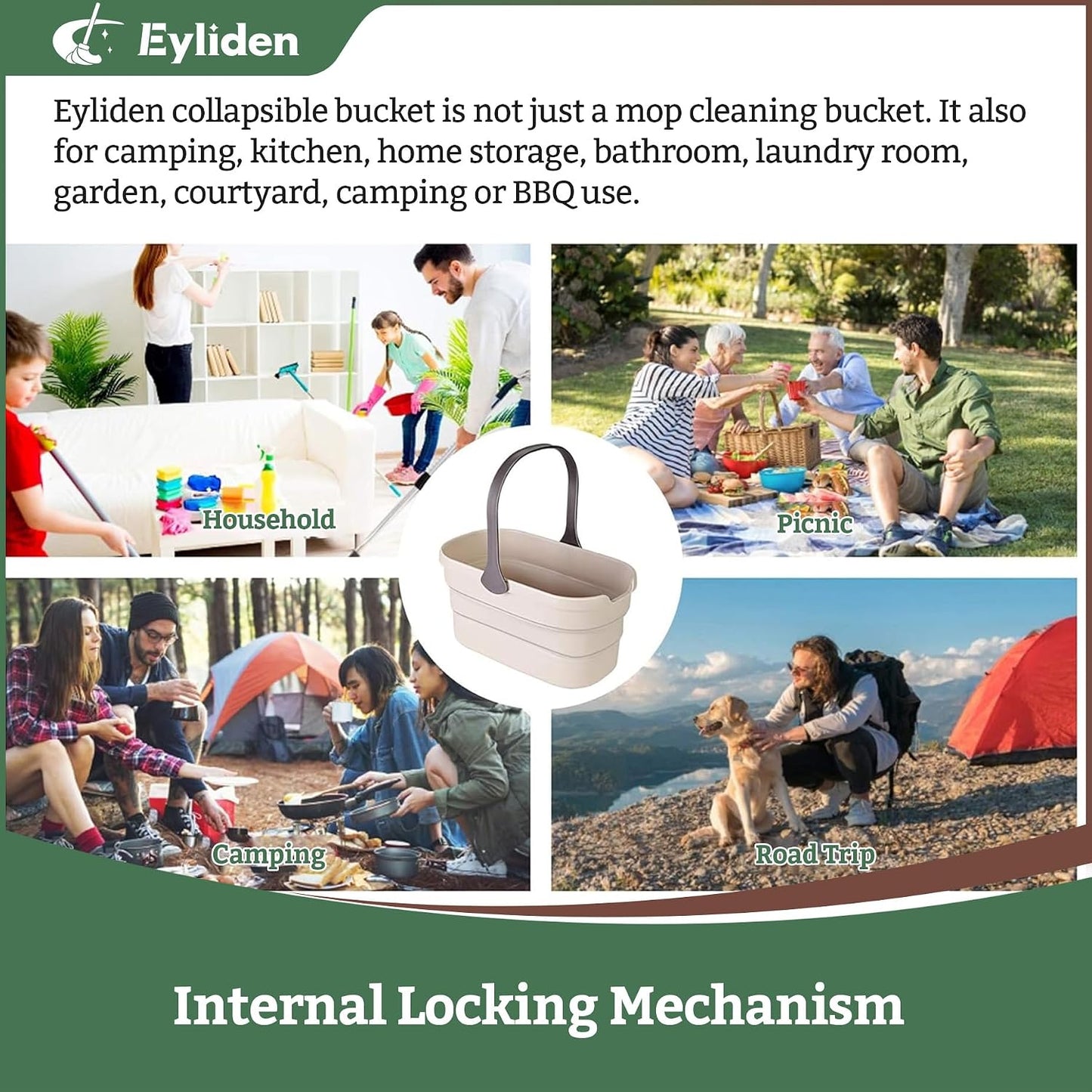 Eyliden Collapsible Bucket, for Cleaning Mop, Camping, Tailgating, 10L | Space-Saving Bucket for Camping, Fishing, Picnics, Outdoor Adventures, Cleaning Bucket for Home, Laundry, Car Cleaning