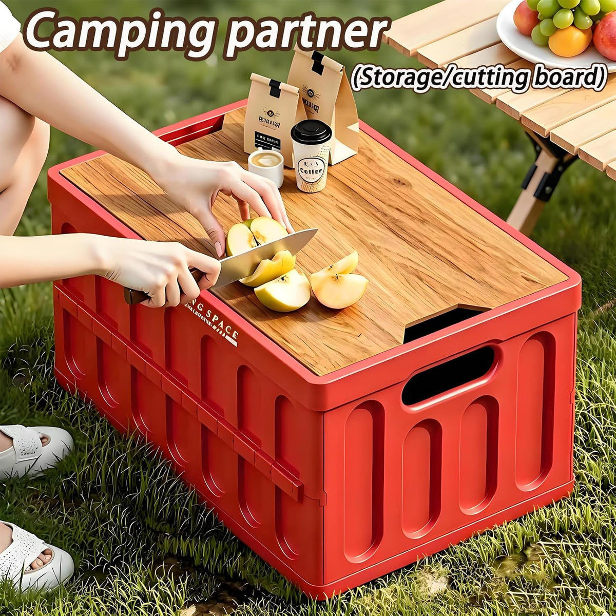 Collapsible Storage Bins Box with Lids and Handle, 25L Portable Storage Crate Containers Totes, Stackable Foldable Camping Basket Supplies for Camp Fishing,Car RV, Office, Outdoor (Red, 16.14")