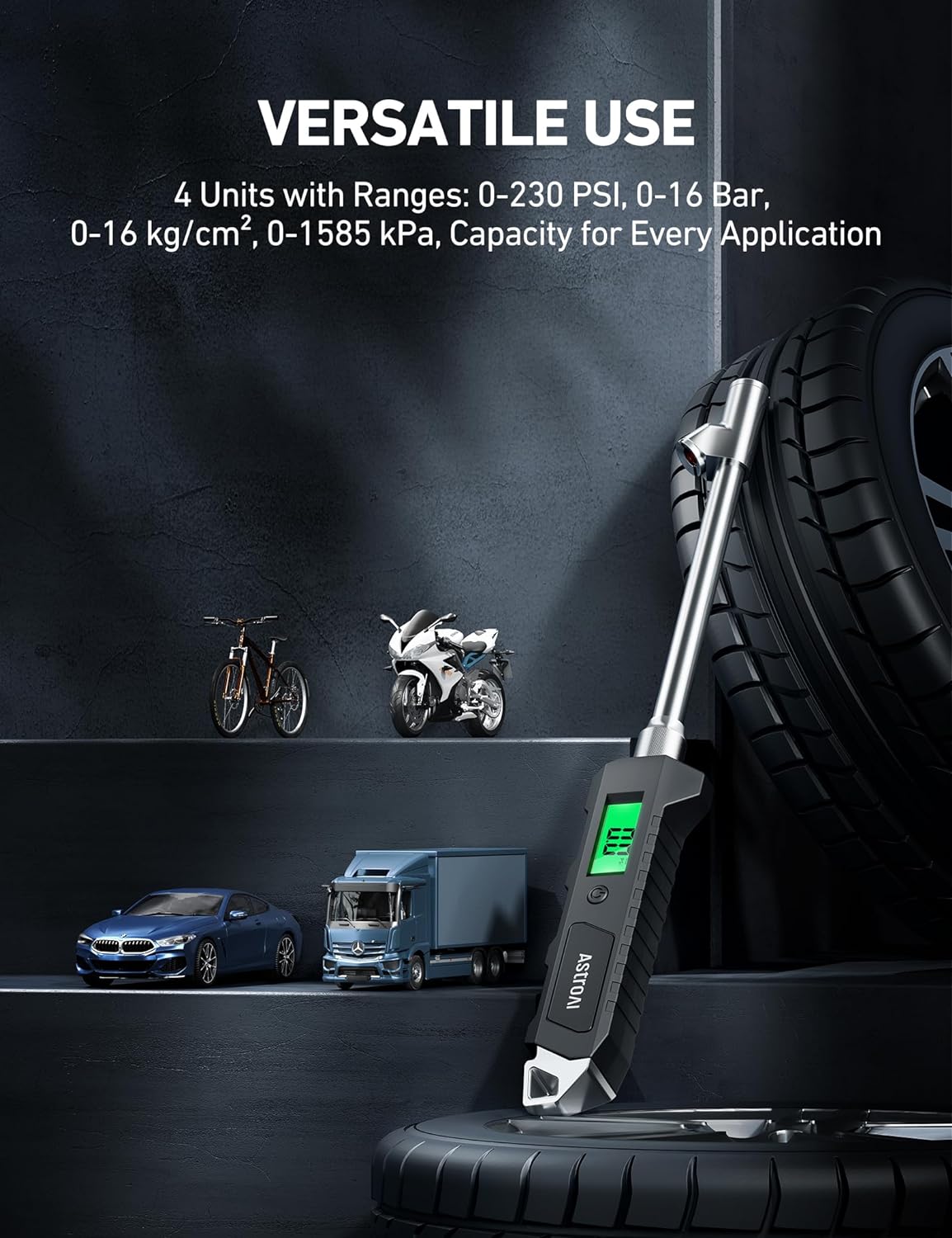 AstroAI Digital Tire Pressure Gauge 230 PSI and 150 PSI Dual Head Pencil Gauge