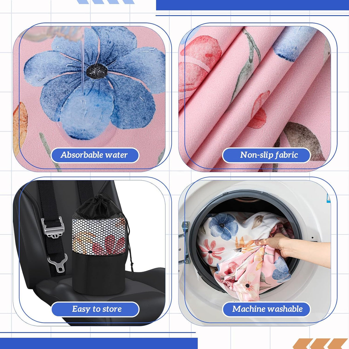 Hahafelt 2 Pack Car Seat Towel Cover with Storage Bag, Watercolor Flowers