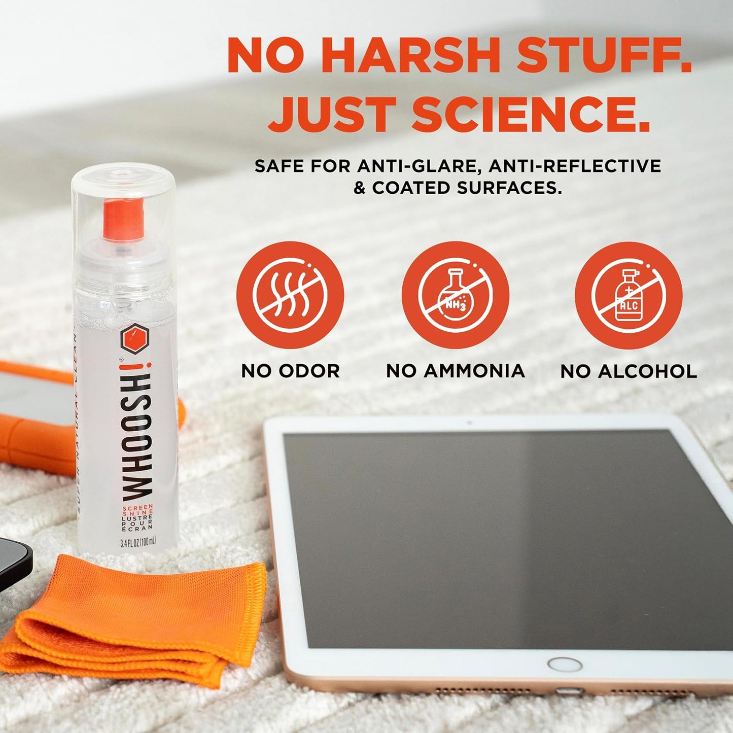 WHOOSH! Screen Shine Go XL - 3.4 fl oz with Microfiber Cloth - Powerful Streak-Free Screen Cleaner Spray and Wipe for MacBook, Laptop, Car, Eyeglasses & Phone - Sleek Bottle for Home, Work or Travel