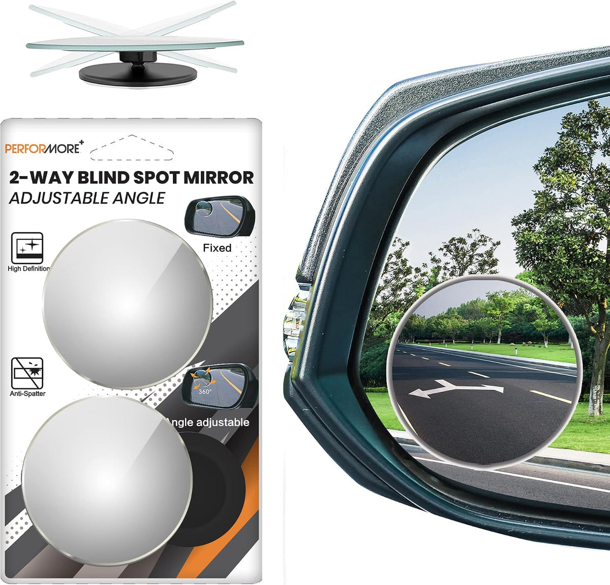 Blind Spot Mirror 2 Pack, 2 Inch HD Glass, Waterproof 3M Adhesive