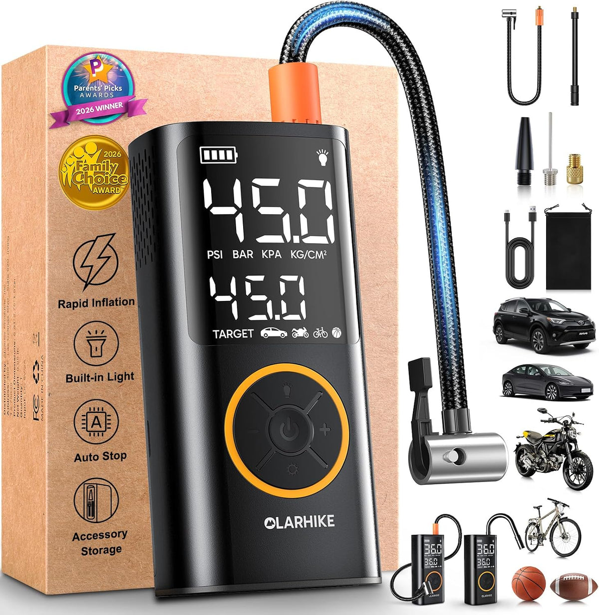 OlarHike Tire Inflator Portable Air Compressor,Cordless Electric Bike Pump