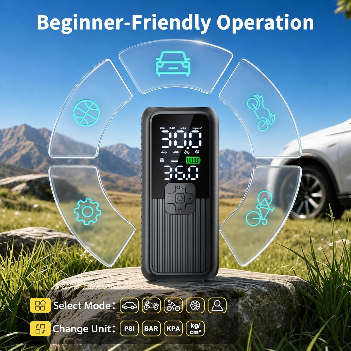 Tire Inflator Portable Air Compressor For Car Tires Bike Motorcycle & Balls