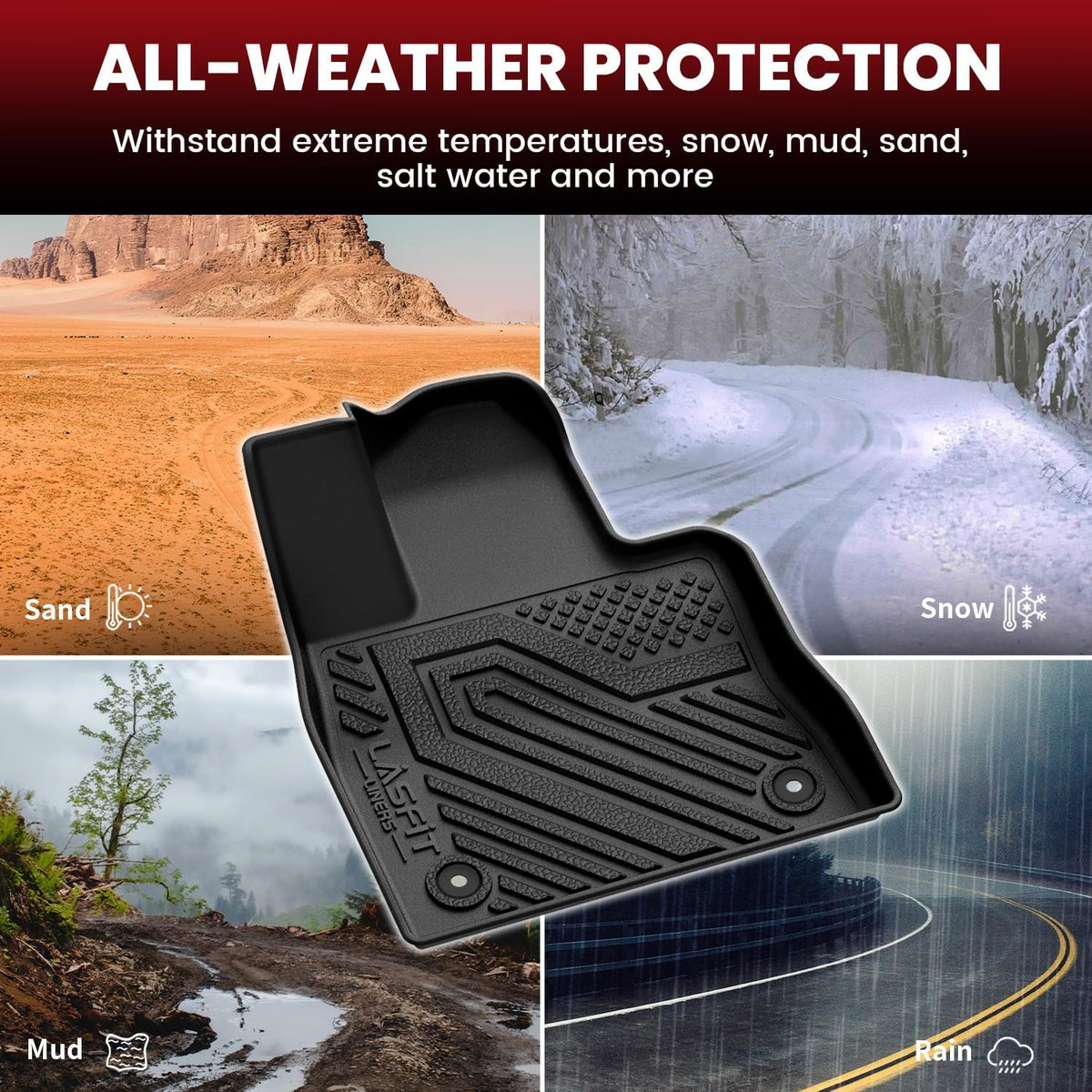 LASFIT Floor Mats for Ford Explorer 6 Seats with Second Row Center Console