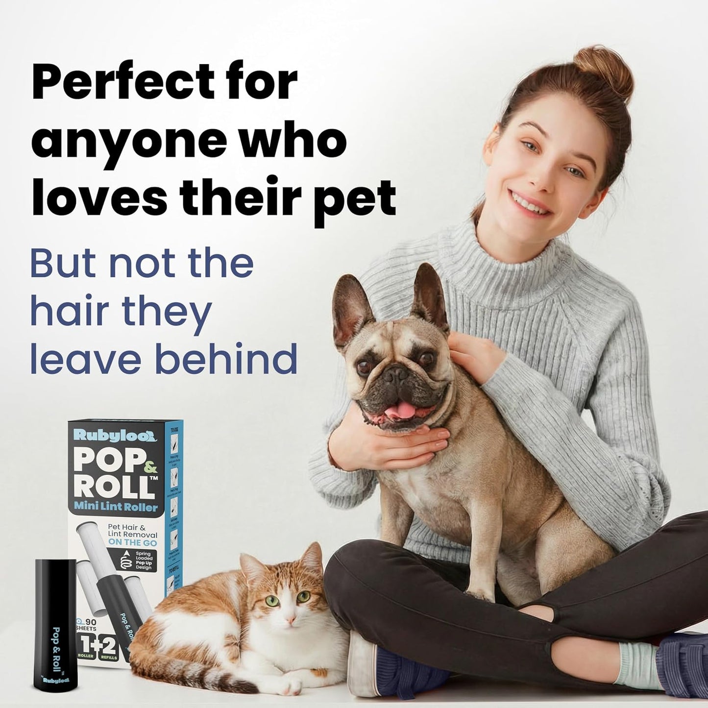 Rubyloo Mini Lint Roller Bundle for Pet Hair Travel Size Roller with Retractable Cover 6 Refill Pack Sticky Dog Cat Hair Remover for Clothes Car Bag Travel Essentials for Pet Owners