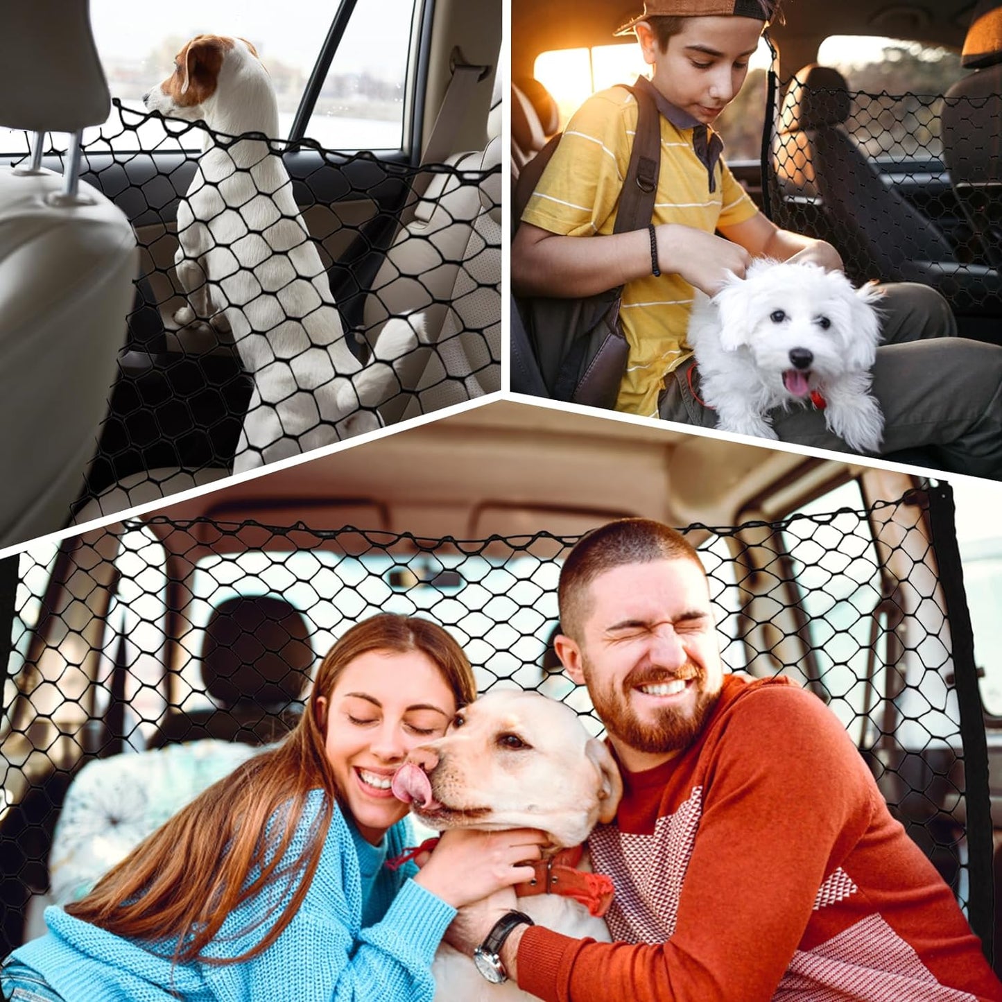 Dog Car Net Barrier for SUV - Pet Car Divider Back Seat Barrier Net, Easy to Install and Remove,with Flexible Bungee Cords Adjustable for Trucks, SUV, Vans, Universal Fit Sturdy Mesh (47 * 27 inches)