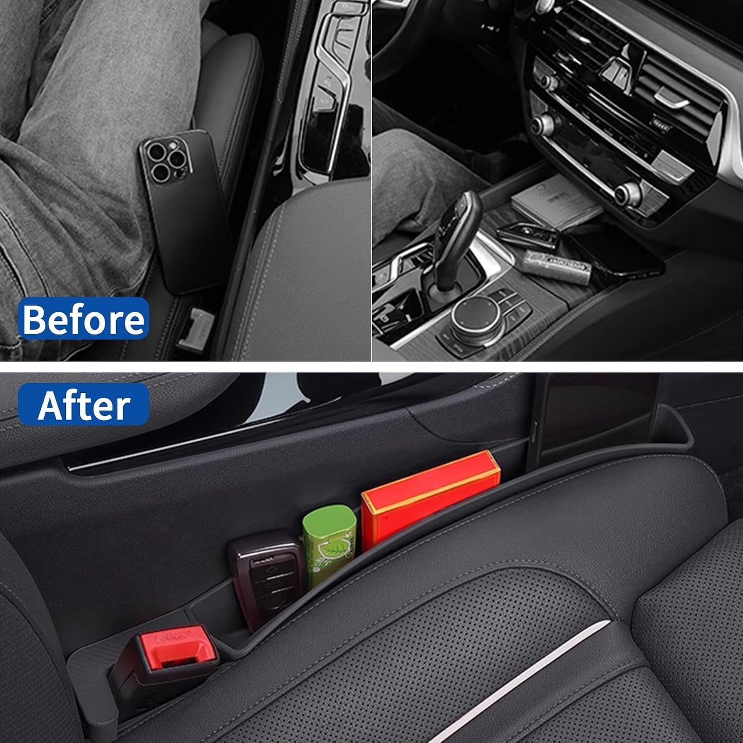 2 Packs Car Seat Gap Filler Organizer, Dual Slot Car Seat Gap Organizer, Gap Filler for Car, SUV, Trunk, Sedan Side Seat Gap Between Seat and Console, Car Seat Gap Plug with Storage Slot (Black)