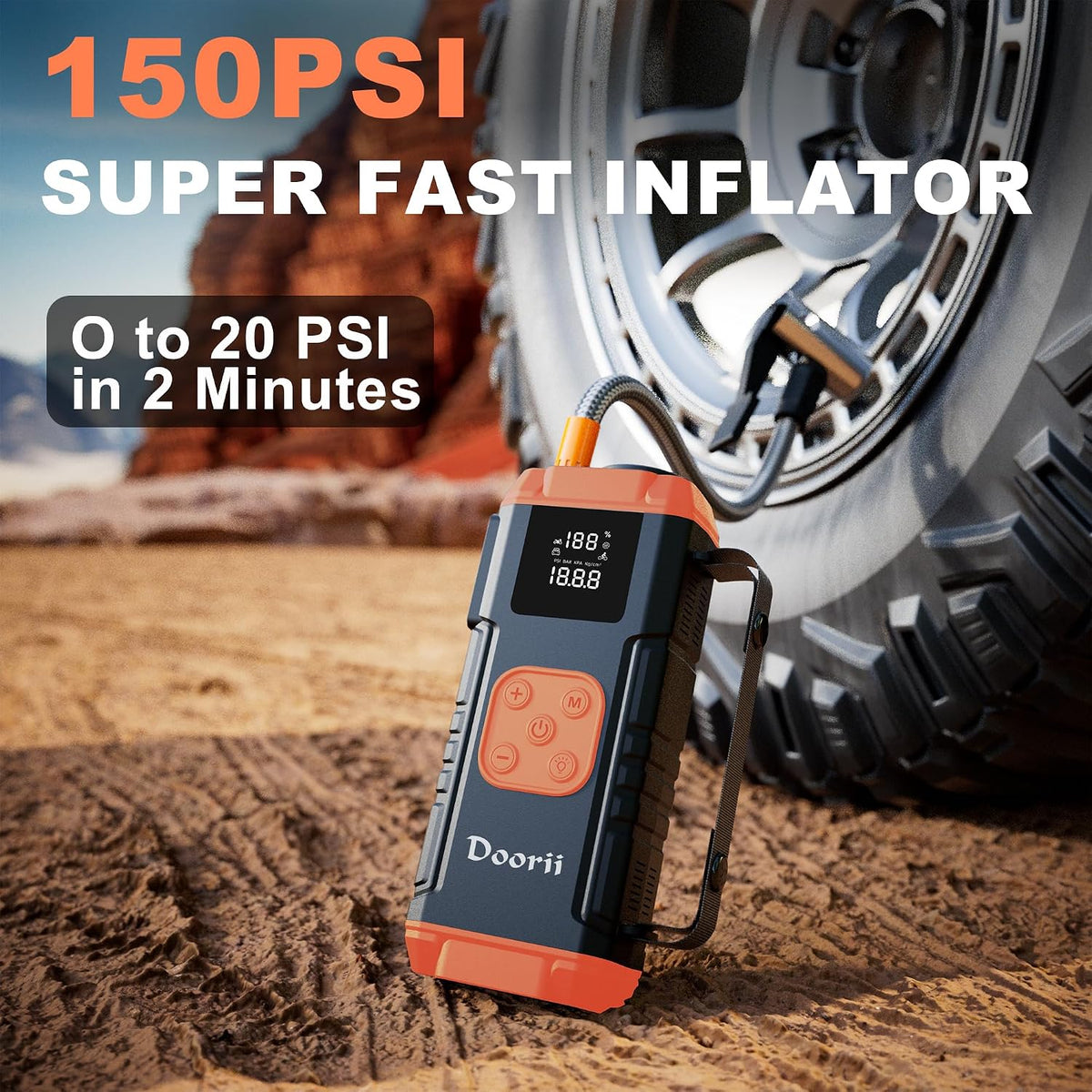 8000A Jump Starter with Air Compressor, 10-in-1 Car Battery Jump Starter Shiny Orange for Up to 10.0L Gas & 9.0L Diesel Engines, 150PSI Tire Inflator with Auto Shut-Off, LED Emergency Light