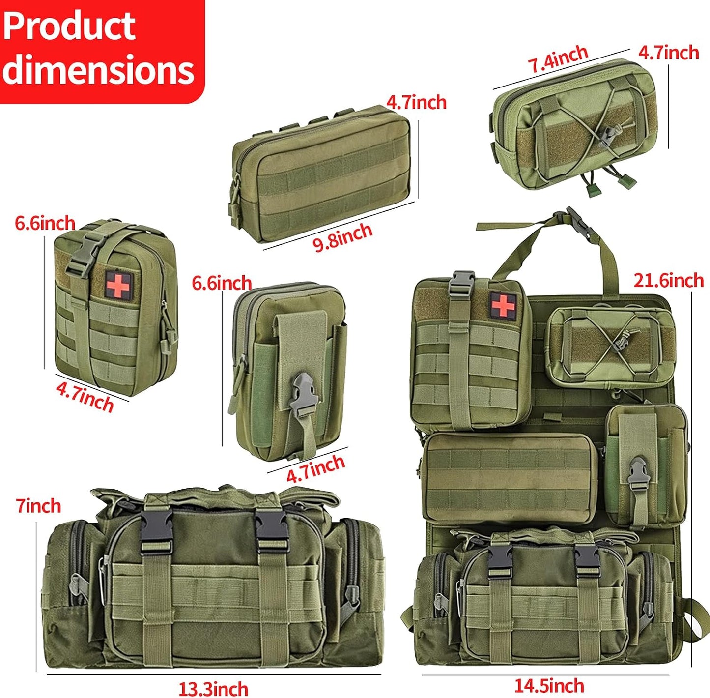 Tactical Car Seat Back Organizer with 5 Detachable Molle Pouches, 600D PU Waterproof Vehicle Seat Back Storage Bag, Universal Fit for Car, SUV, Truck, Pickup, Truck (Green)