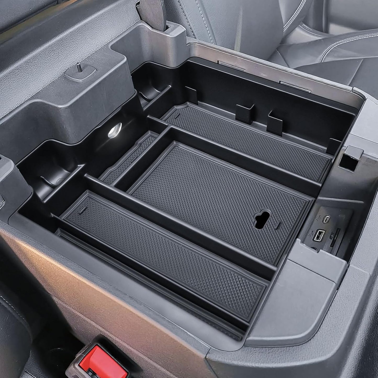 HGWEI Center Console Hidden Compartment Organizer Compatible with (2019-2022) Chevy Silverado/GMC Sierra 1500 and (2020-2023) 2500HD/3500HD Accessories Armrest Storage Tray - Full w/Bucket Seats ONLY
