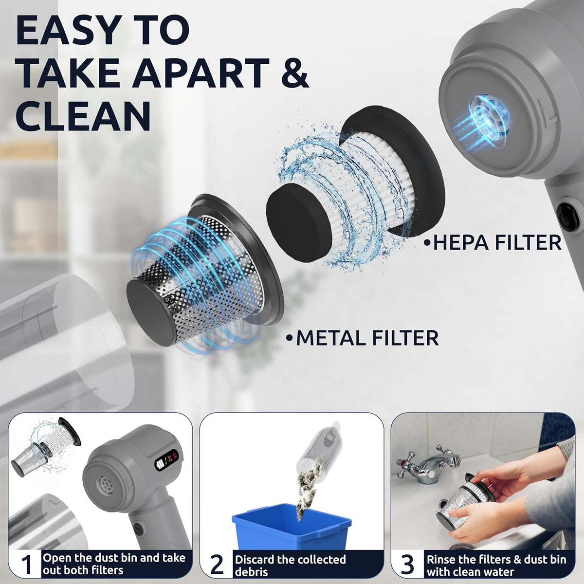 Handheld Vacuum Cordless Vacuum Cleaner with 9 Extensions, 18000Pa Brushless Suction & Air Blower (2-in-1), 7800mAH Battery, Steel+HEPA Filter, Car Vacuum, Dust Buster for Interior, Home & Pet Hair