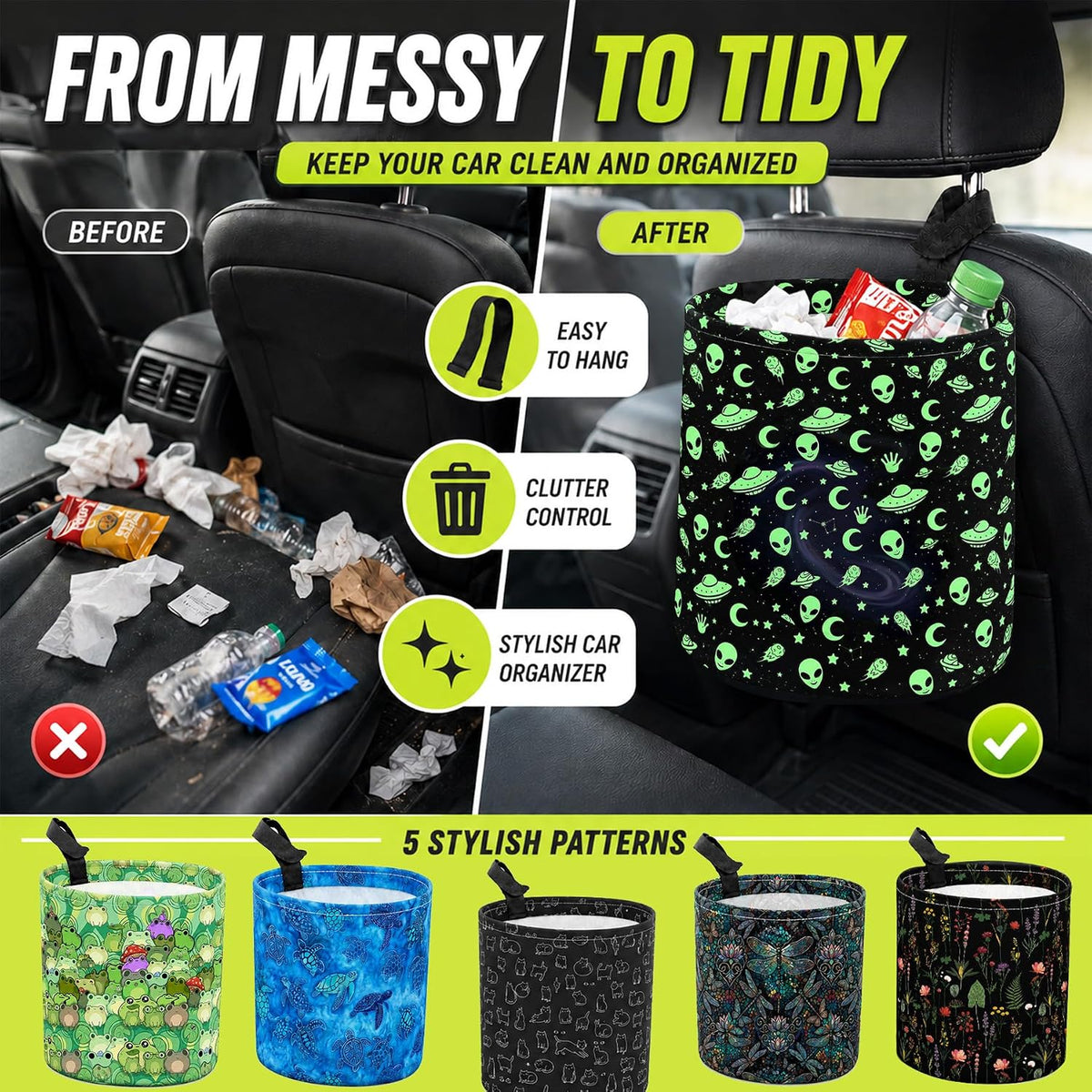 Sea Turtle Car Trash Can Waterproof Hanging Garbage Bag for Back Seat