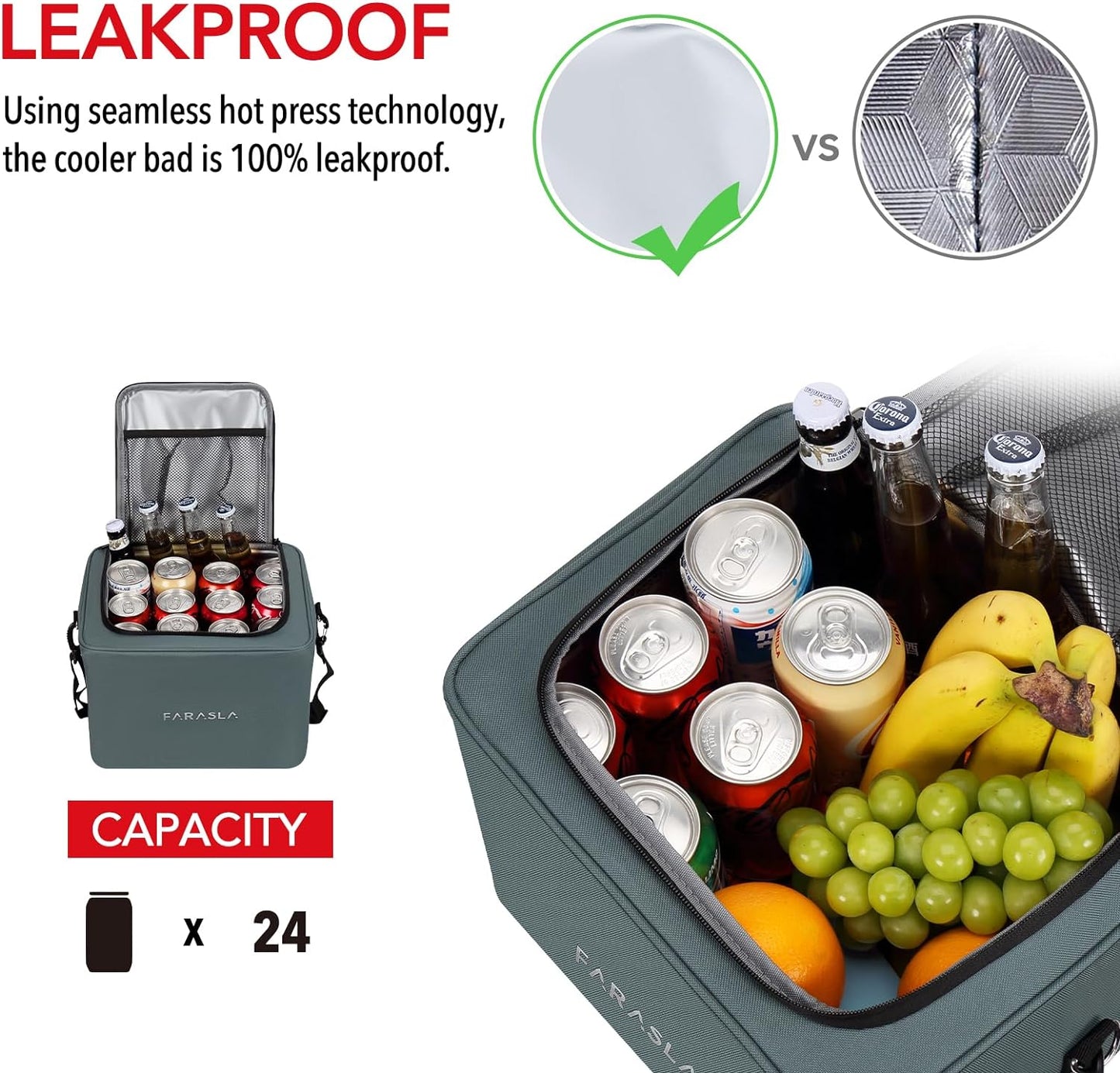 Farasla Waterproof Trunk Organizer with Insulated Leakproof Cooler Bag, Foldable Cover, Adjustable Securing Straps (4-in-1 w/Cooler, Gray)