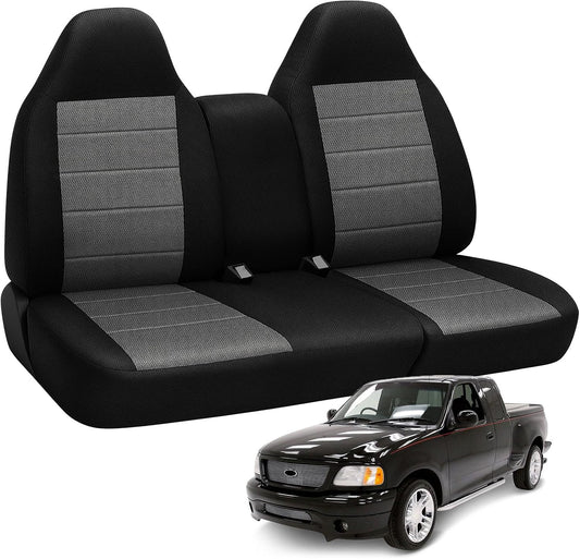 Truck Seat Cover Compatible with 1997-2000 Ford F-150 Seat Covers Front 40/60 Split Bench with Opening Center Console, Not with Airbags Next to The Headrest, Black and Charcoal