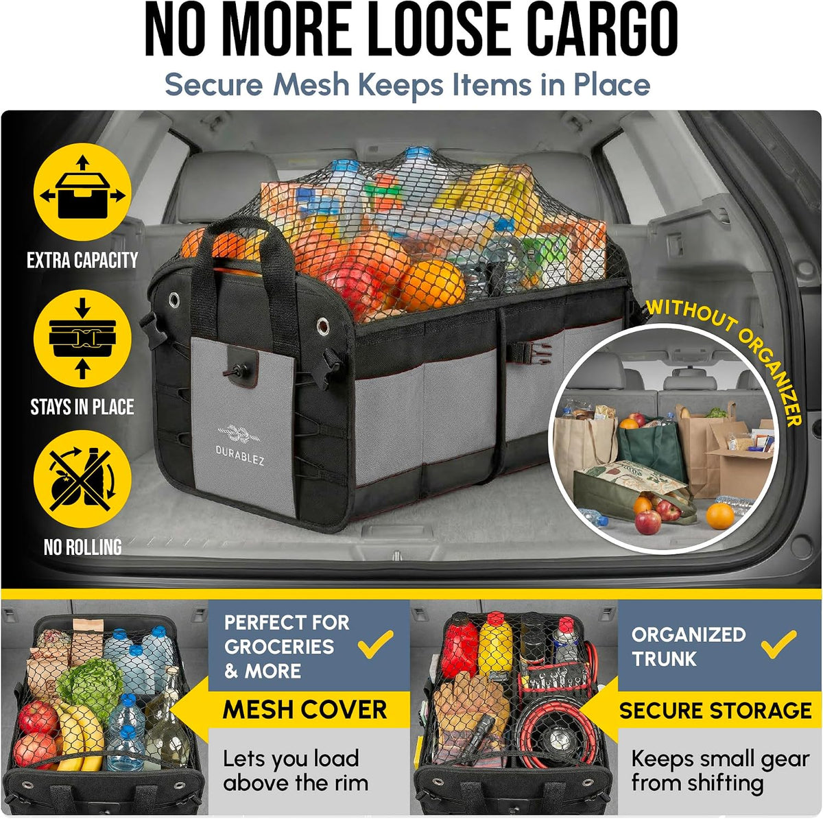 Large Car Trunk Organizer, Modular & Collapsible, Gray