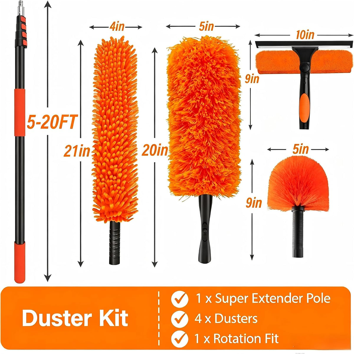 26FT High Reach Duster Cleaning Kit with 5-20 FT Extension Pole