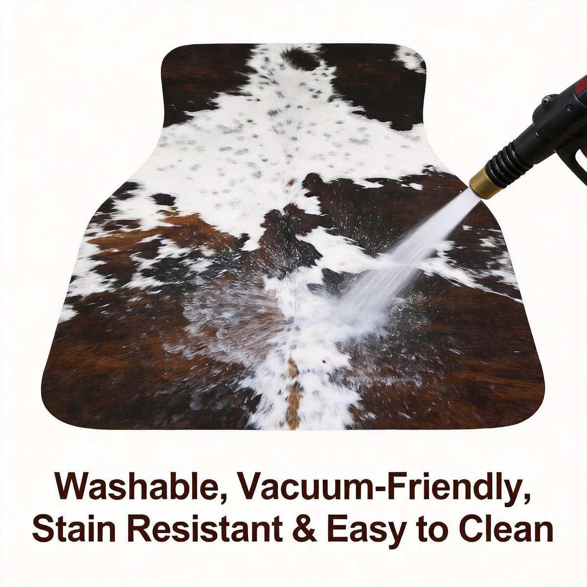 Artistic Fabric Car Floor Mats-Non-Slip Rubber Backing,Front (26.8x17.3in) & Rear (13x17.3in) Set-Water Absorbing, Durable Automotive Floor Liners with Stylish Patterns,Cowhide