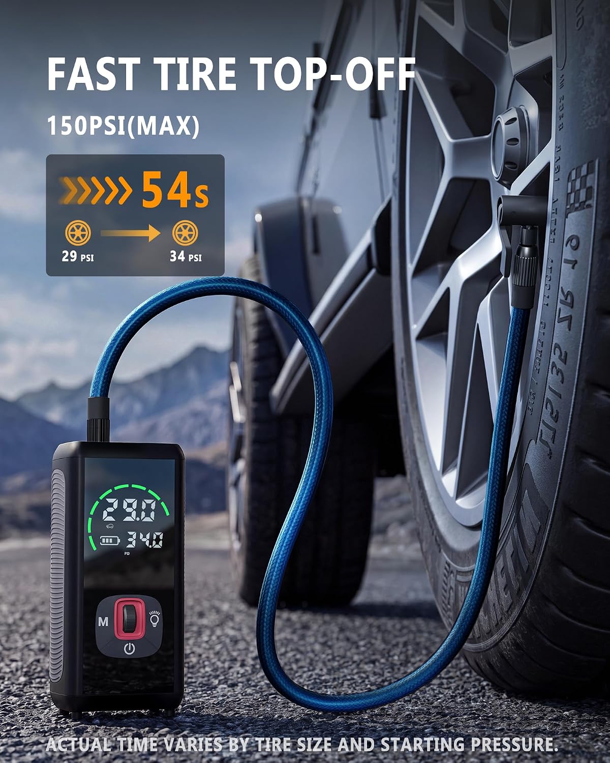 Wireless Tire Inflator Portable Air Compressor, 150PSI, 6000mAh Battery Powered, Cordless Digital Pump with LED Emergency Light and LED Pressure Gauge Display for Cars Bikes Balls, Auto Shut-Off