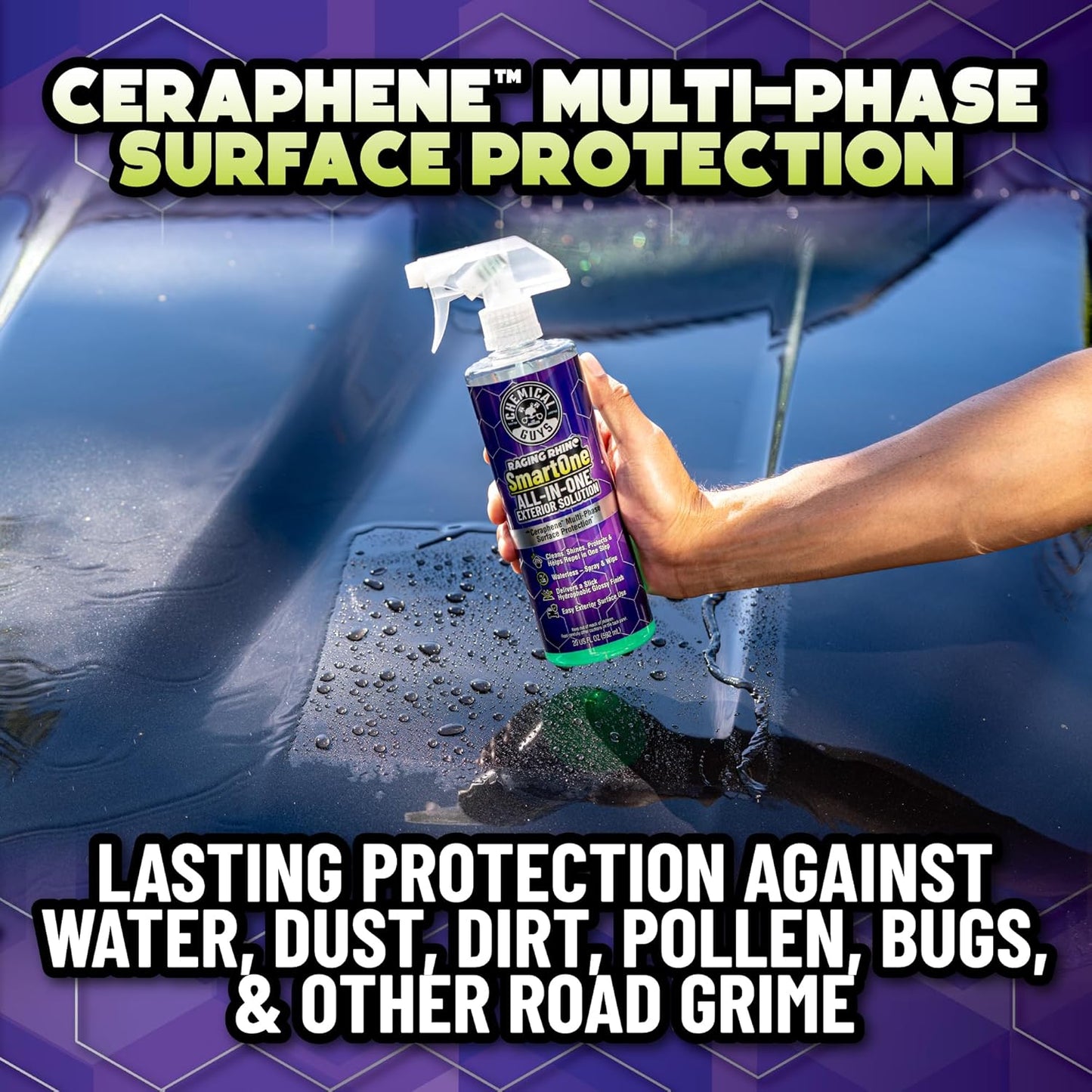 Chemical Guys Raging Rhino Waterless Car Wash And Quick Detailer Spray, No Rinse Exterior Cleaner For Paint, Glass, Wheels, Plastic, And Chrome, Spray And Wipe Shine, 20 Fl Oz