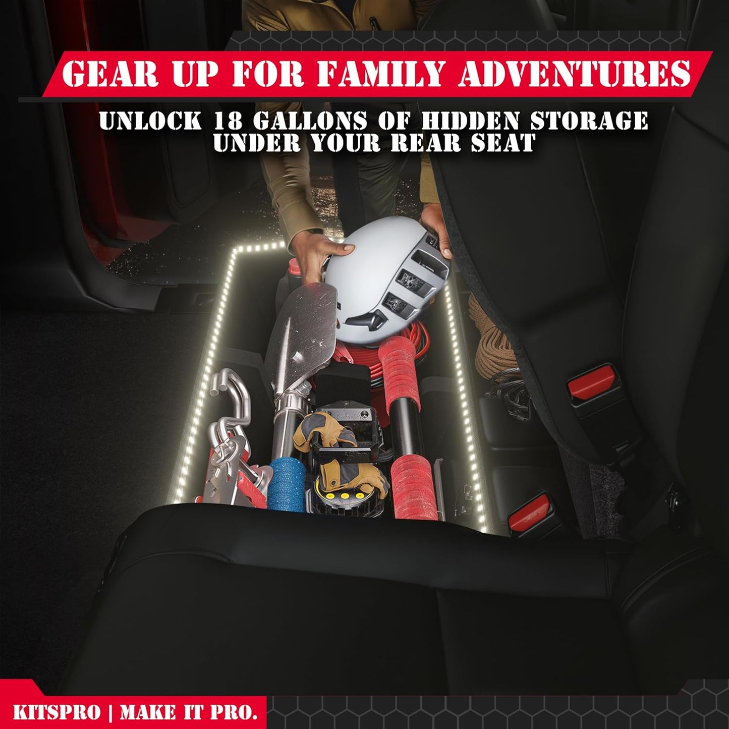 KitsPro 18-Gallon Lighted Underseat Storage for 2015-2026 Ford F-150 SuperCrew & 2017-2026 F-250/F-350 Super Duty – 3D Laser Scanned Modular ABS Box with Integrated Light Strip, Waterproof