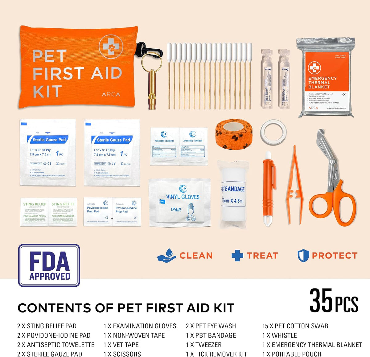 ARCA PET Dog First Aid Kit - Pet Emergency Kit - Water Resistant High Visibility Reflective First Aid Pouch Dog Camping Essentials for Hiking, Backpacking, Sports, Hunting