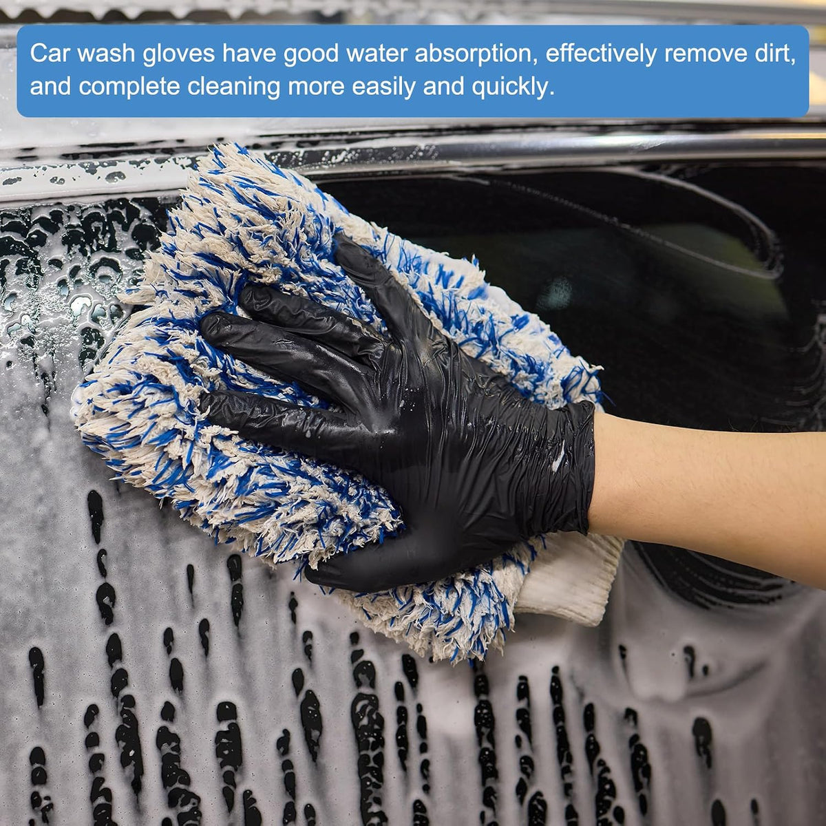 HARFINGTON 5pcs Chenille Microfiber Car Wash Mitts 9" x 5.5" Scratch Free Wash Gloves Absorbent Double Sided Plush Cleaning Drying Mitts for Car Washing Home Clean 5 Colors Mitts